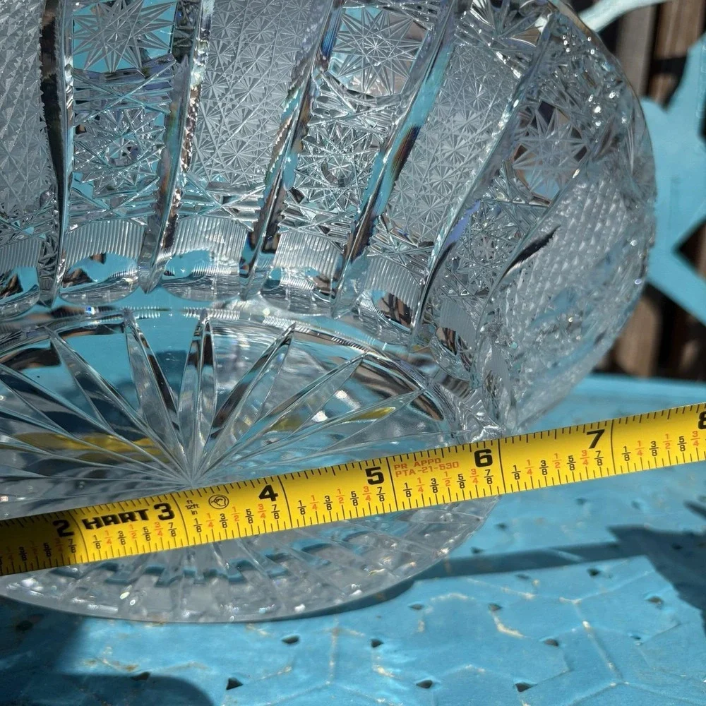 RARE SKLARNY BOHEMIA N.P. QUEEN LACE HAND CUT LEAD CRYSTAL BASKET 13